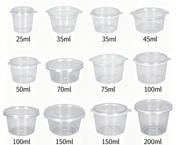 disposable sauce cups with lids | leak proof thick wall food grade portion cups