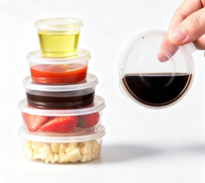 disposable sauce cups with lids | leak proof thick wall food grade portion cups