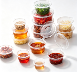 disposable sauce cups with lids | leak proof thick wall food grade portion cups