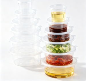 disposable sauce cups with lids | leak proof thick wall food grade portion cups